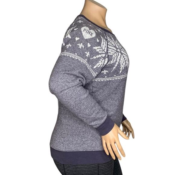 Pink by Victoria's Secret Sweater Fair Isle Snowflake Crewneck Over Size S - Picture 6 of 8